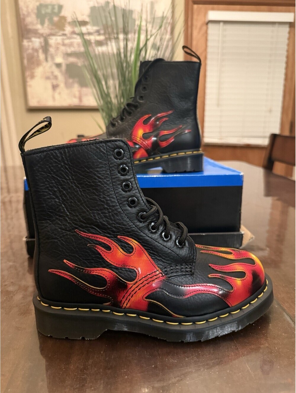 Dr Martens 1460 Pascal Flame Arcadia Leather Boots Black Mens Sz 5 / Womens Sz 6